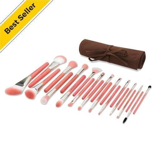 Pink Bambu Deluxe 22pc. Brush Set with Roll-up Pouch - Bdelliumtools