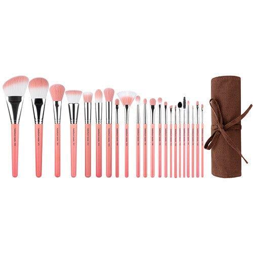 Pink Bambu Deluxe 22pc. Brush Set with Roll-up Pouch - Bdelliumtools