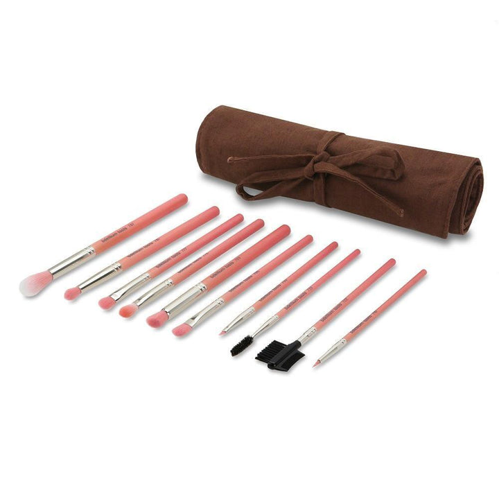 Pink Bambu Eyes Only 10pc. Brush Set with Roll-up Pouch - Bdelliumtools