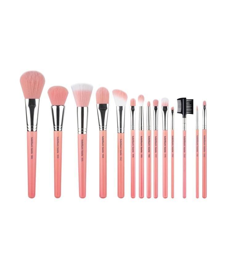 Pink Bambu Complete 14pc. Brush Set with Roll-up Pouch - Bdellium Tools
